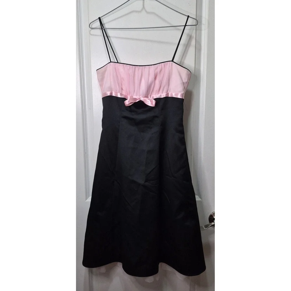 Vintage Zum Zum by Niki Livas Pink Black Satin Bow Cocktail Dress Size 3-4 90s - Picture 1 of 5